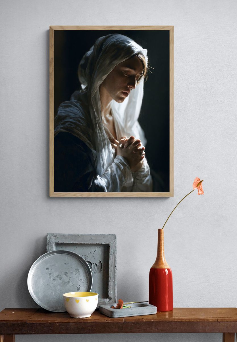 Praying Woman Portrait Print. — room view 3