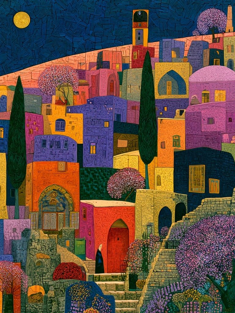 Colorful Mediterranean Village Poster. poster detail