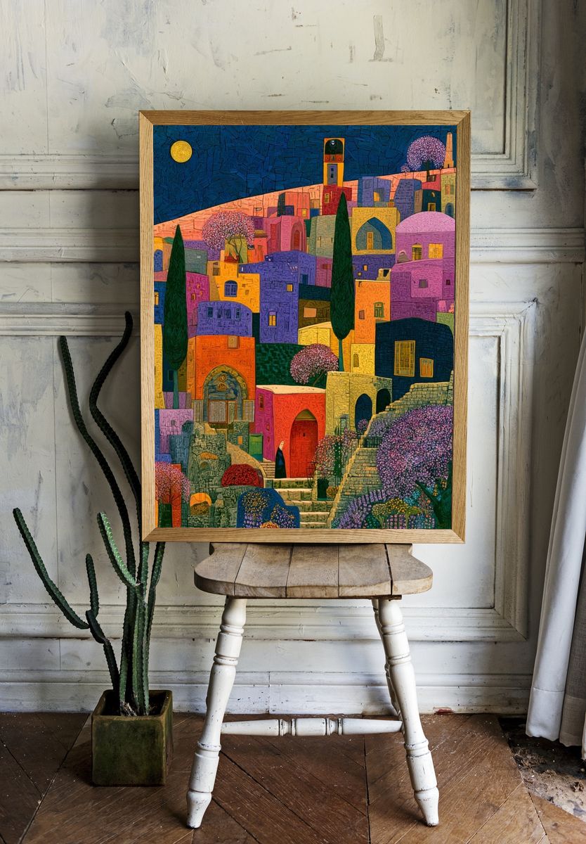 Colorful Mediterranean Village Poster. room preview