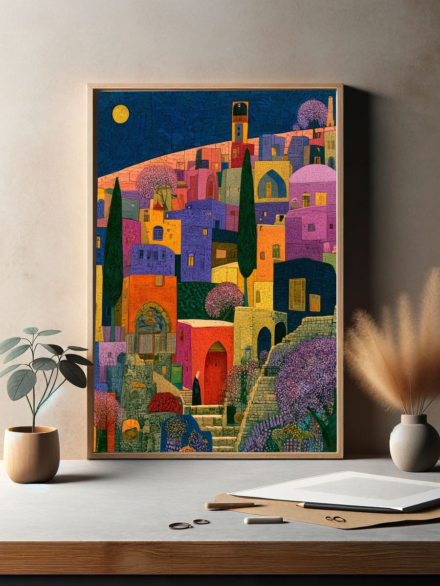 Colorful Mediterranean Village Poster. — room view 2