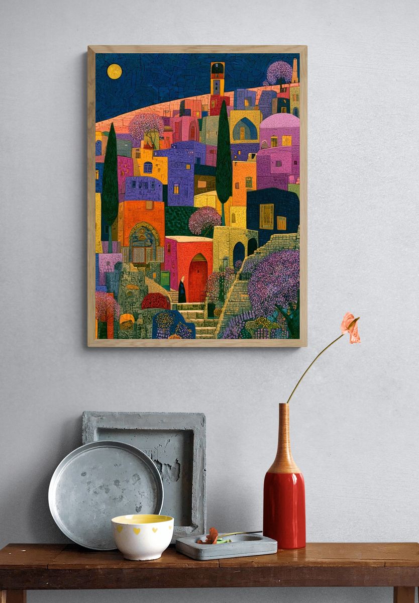 Colorful Mediterranean Village Poster. — room view 3