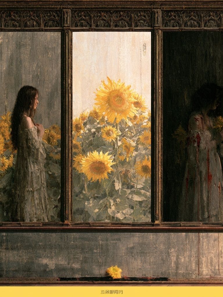 Sunflower Window Scene Print. poster — fine-art art