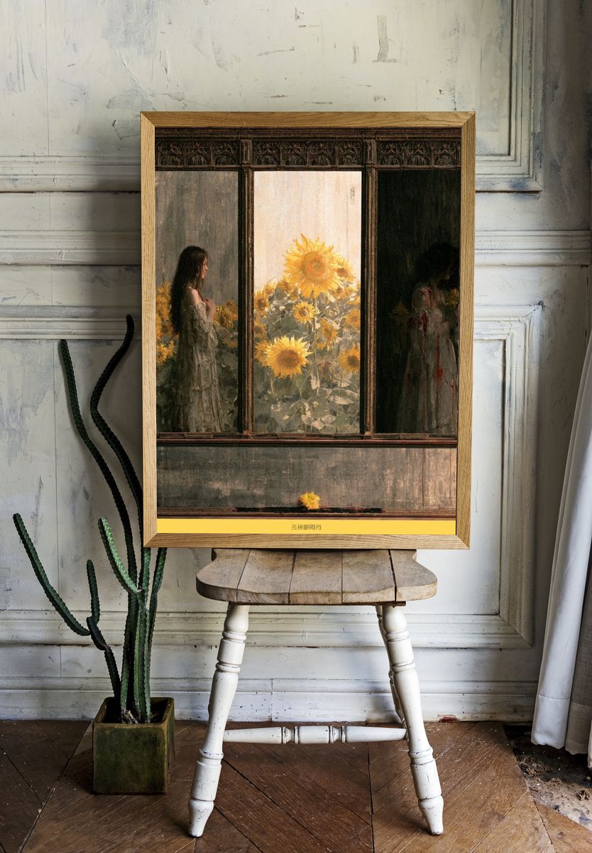 Sunflower Window Scene Print. — room view 1