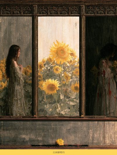 Sunflower Window Scene Print. poster