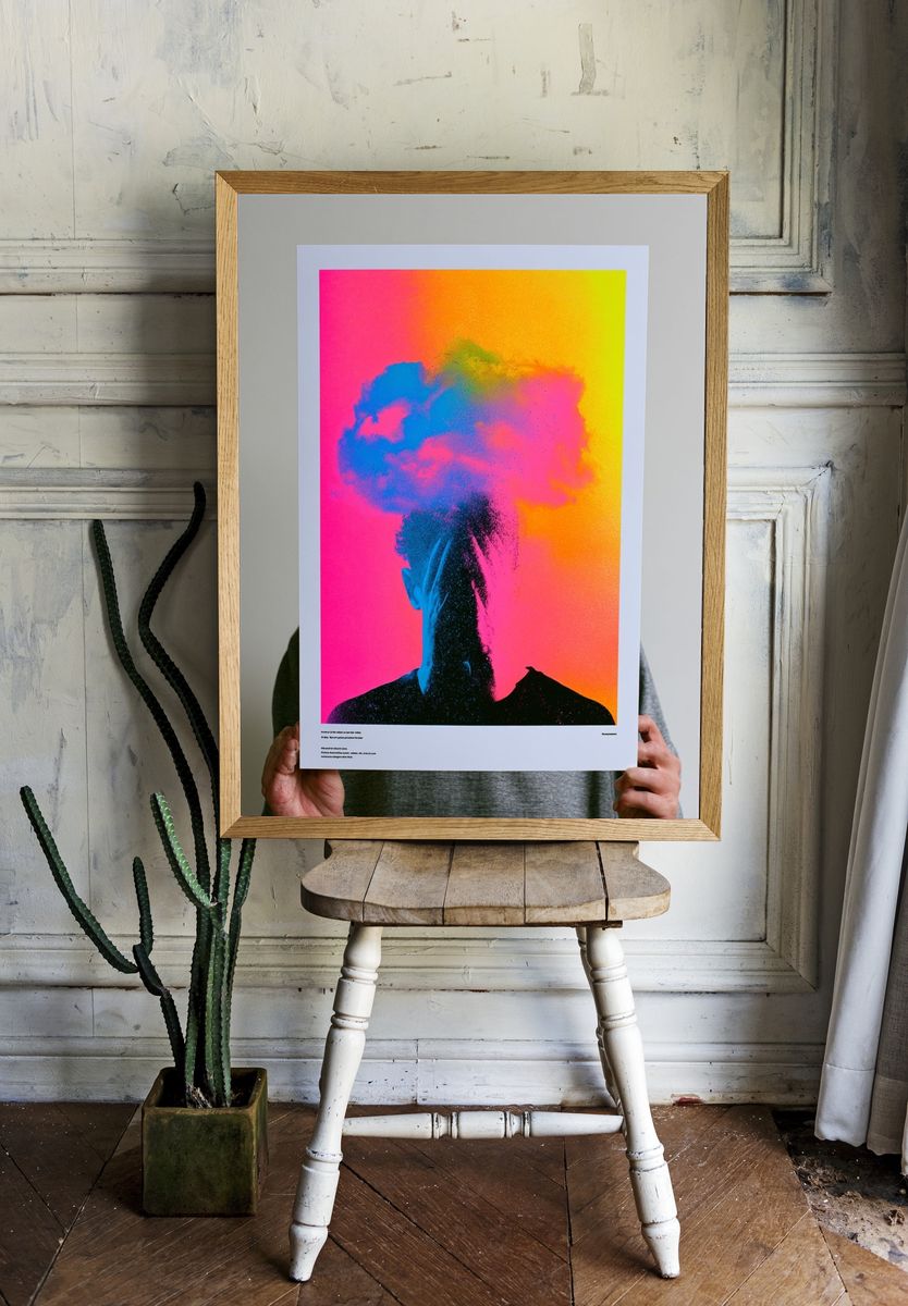 Neon Smoke Silhouette Poster. — room view 1