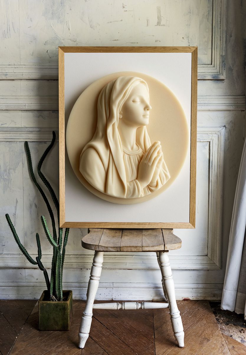 Praying Madonna Relief Print. room preview