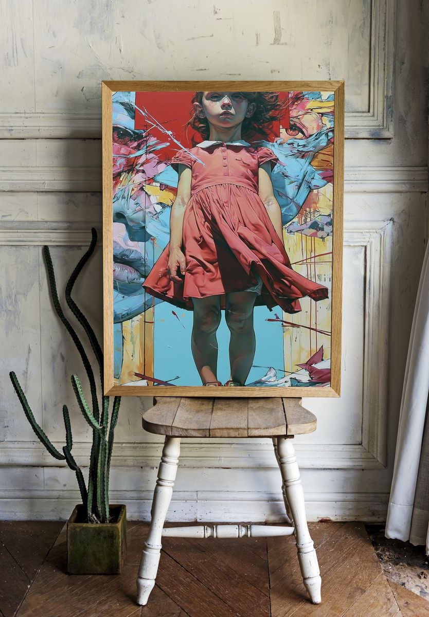 Girl in Pink Dress Street-Art Poster. room preview