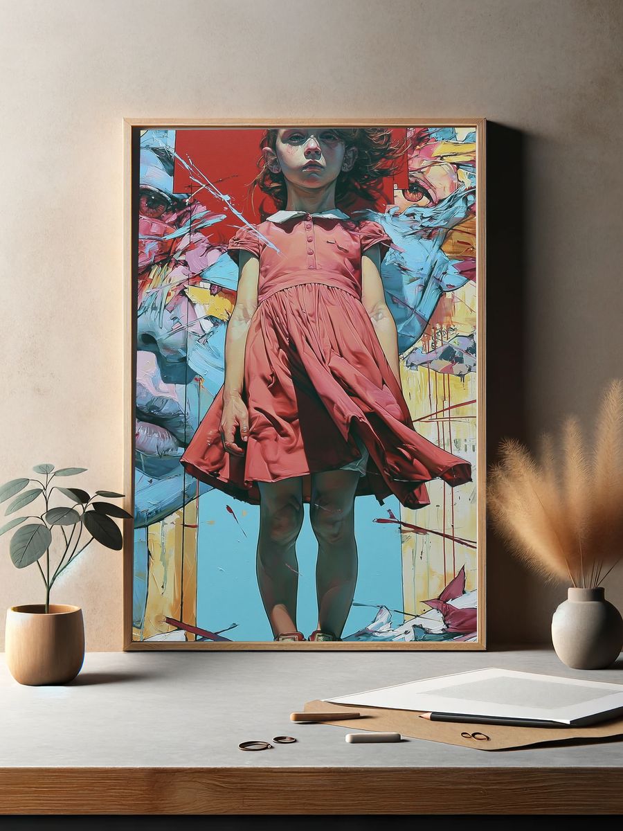 Girl in Pink Dress Street-Art Poster. — room view 2