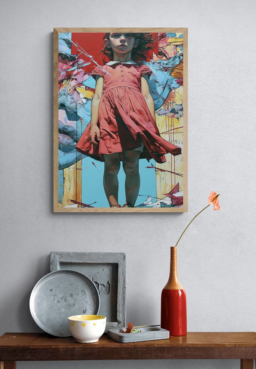 Girl in Pink Dress Street-Art Poster. — room view 3