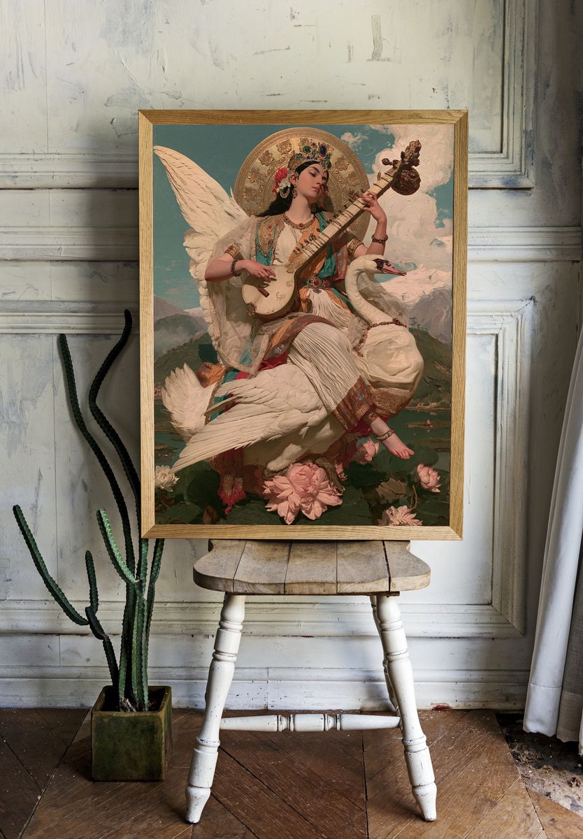 Swan Goddess with Sitar Poster. — room view 1