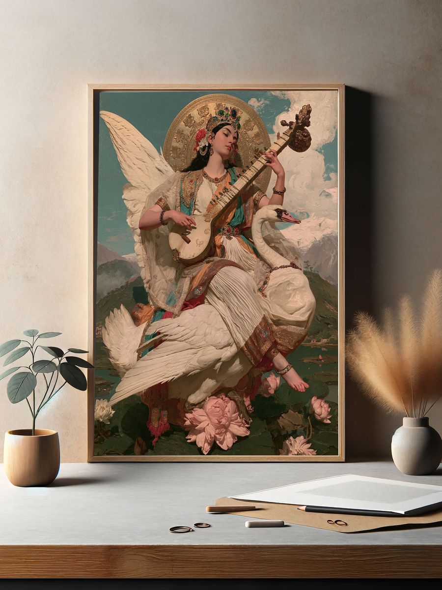 Swan Goddess with Sitar Poster. — room view 2
