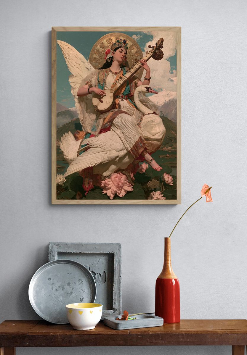 Swan Goddess with Sitar Poster. — room view 3