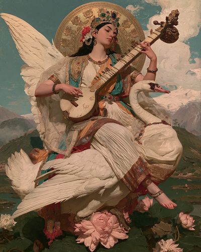Swan Goddess with Sitar Poster. poster