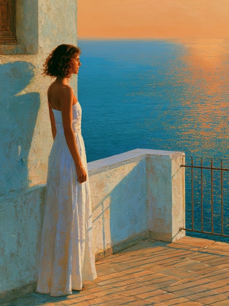 Seaside Woman at Sunset Print. poster detail