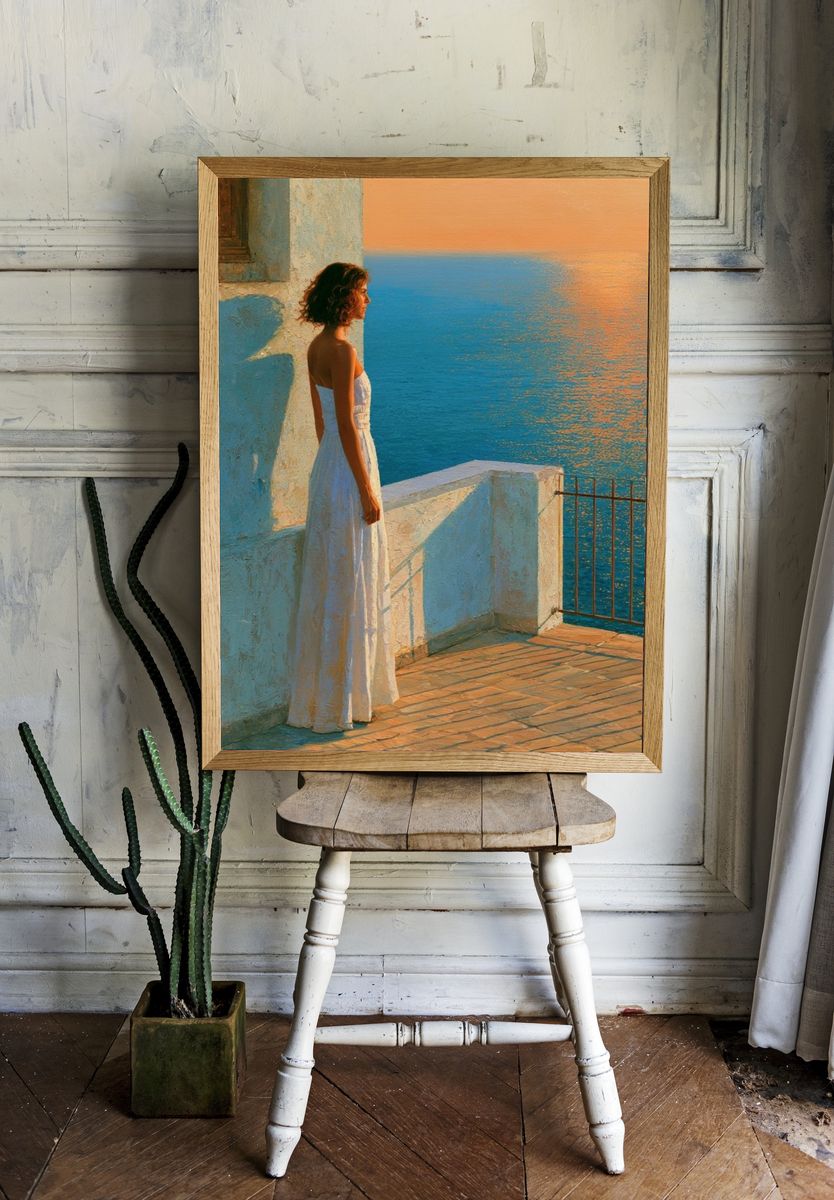 Seaside Woman at Sunset Print. — room view 1