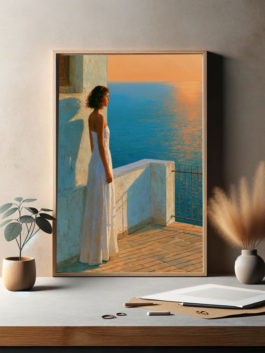 Seaside Woman at Sunset Print. — room view 2