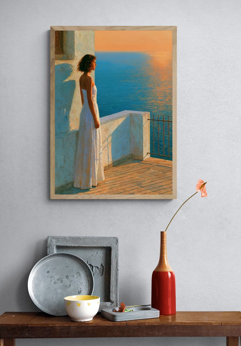 Seaside Woman at Sunset Print. — room view 3