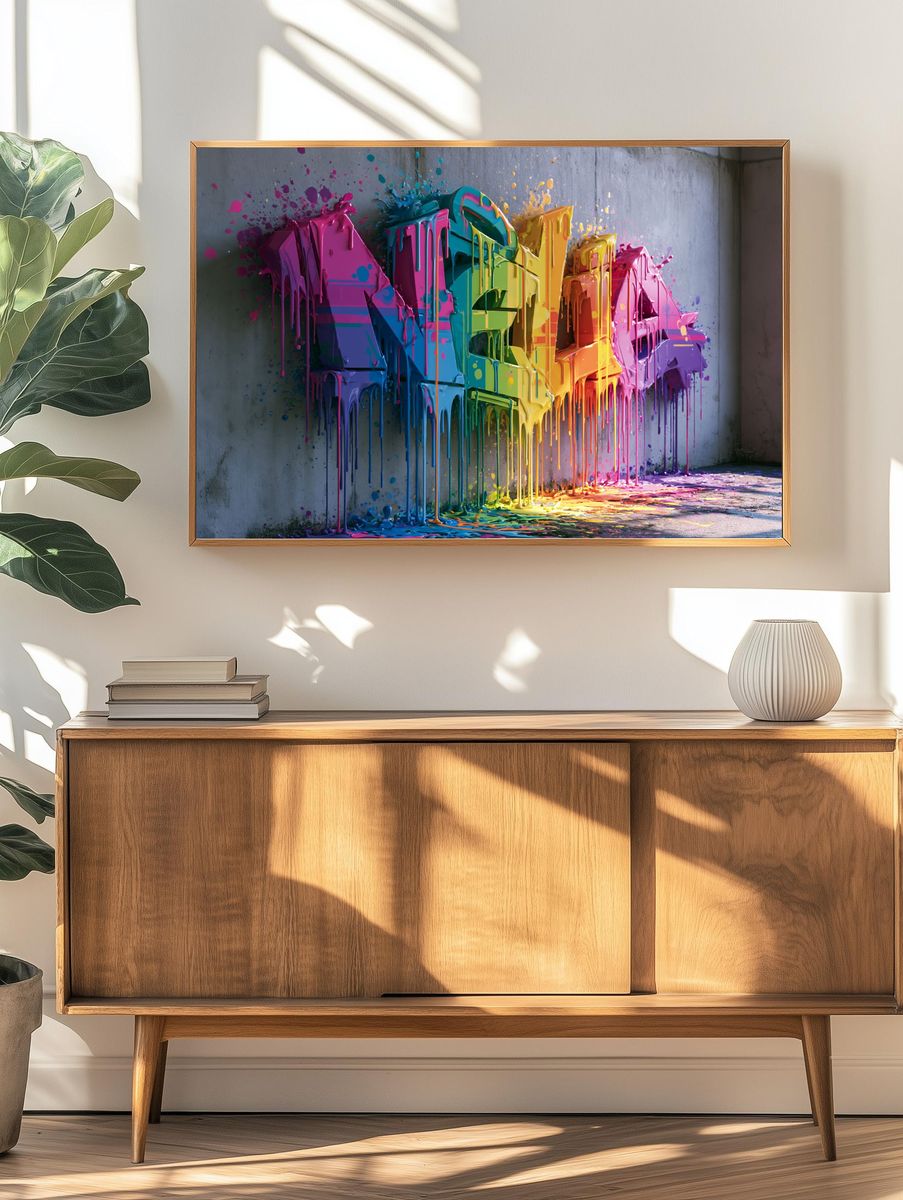 Rainbow Drip Graffiti Poster. — room view 3
