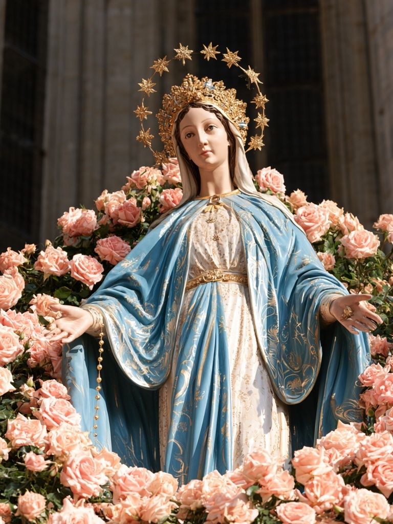 Virgin Mary Floral Devotion Poster. poster detail