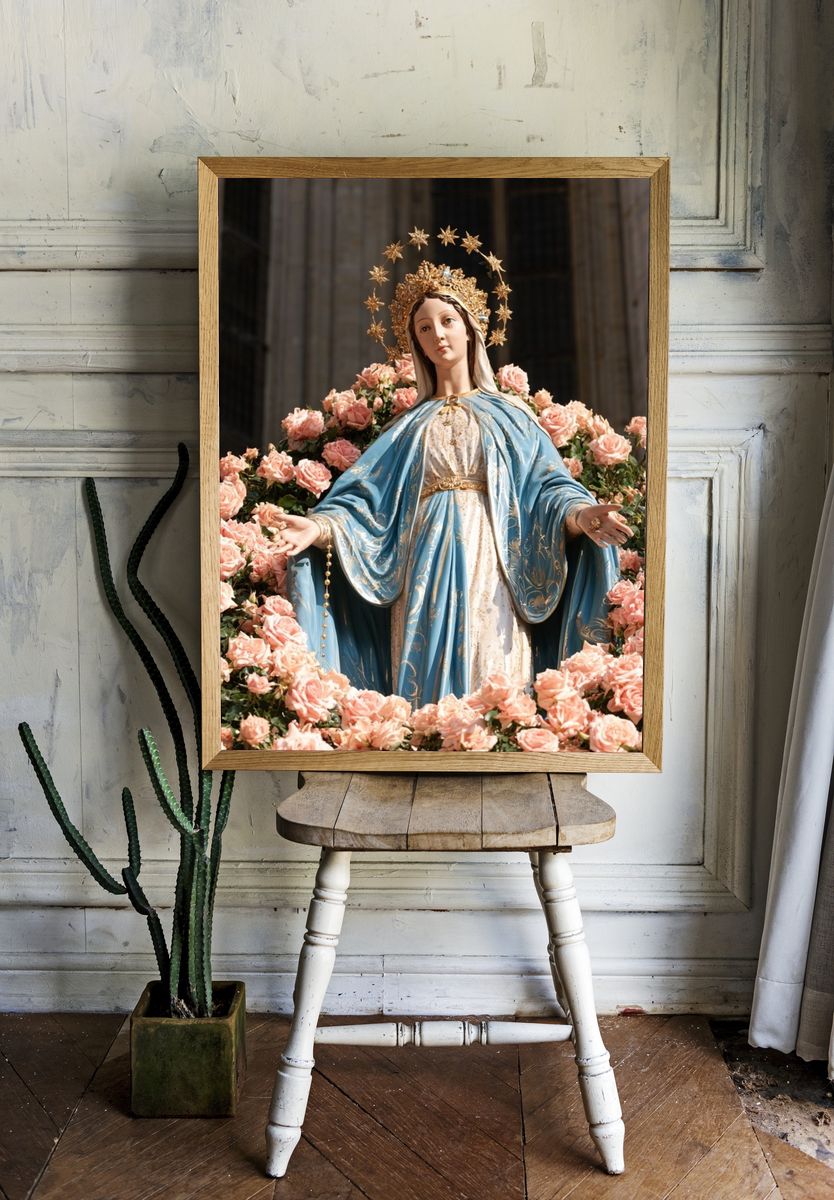 Virgin Mary Floral Devotion Poster. room preview