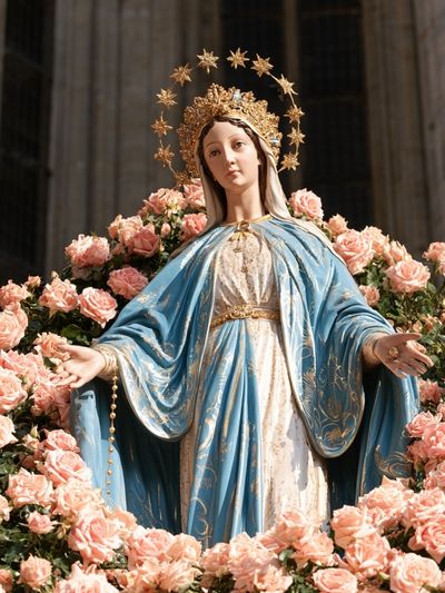 Virgin Mary Floral Devotion Poster.