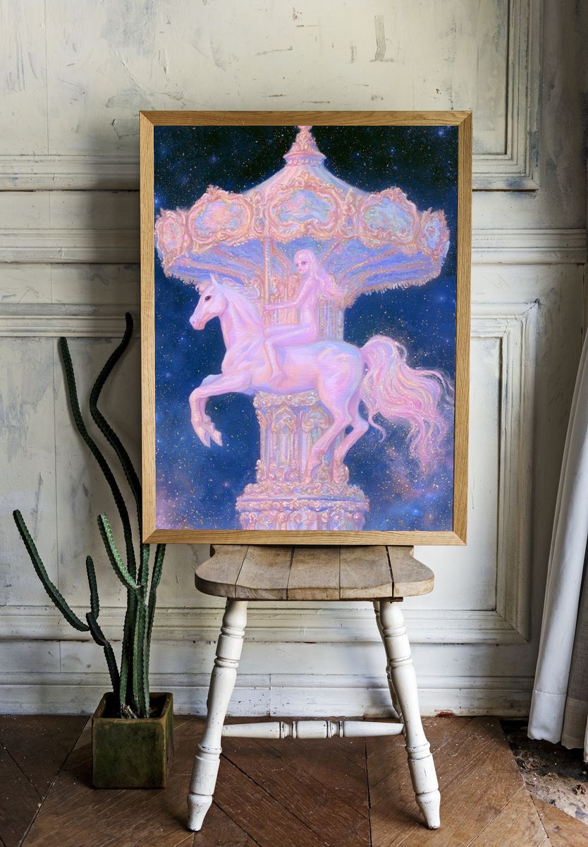 Pastel Carousel Horse — Surreal Print. — room view 1