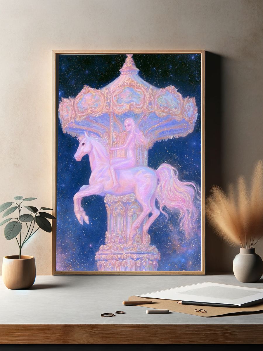 Pastel Carousel Horse — Surreal Print. — room view 2