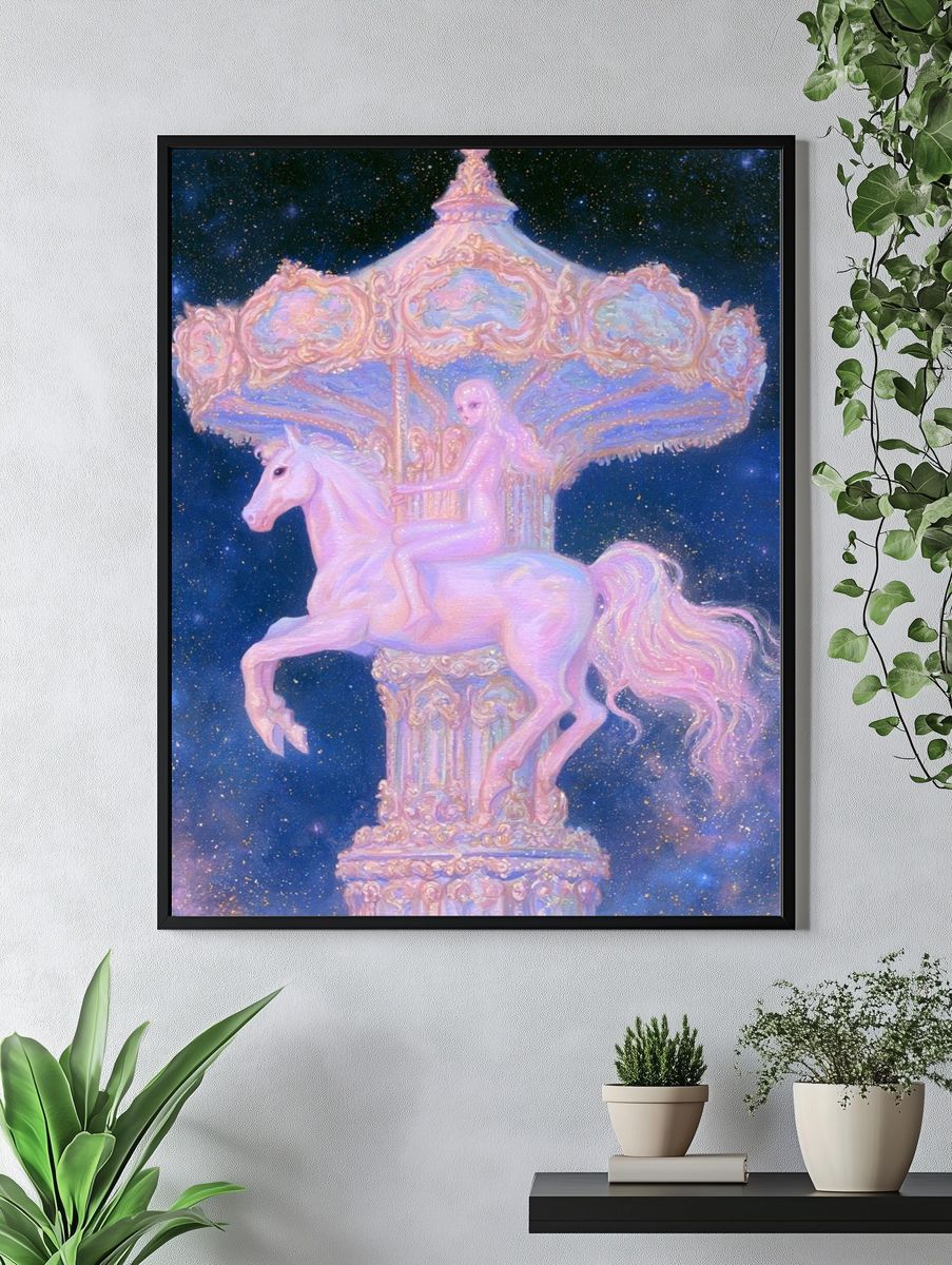 Pastel Carousel Horse — Surreal Print. — room view 4
