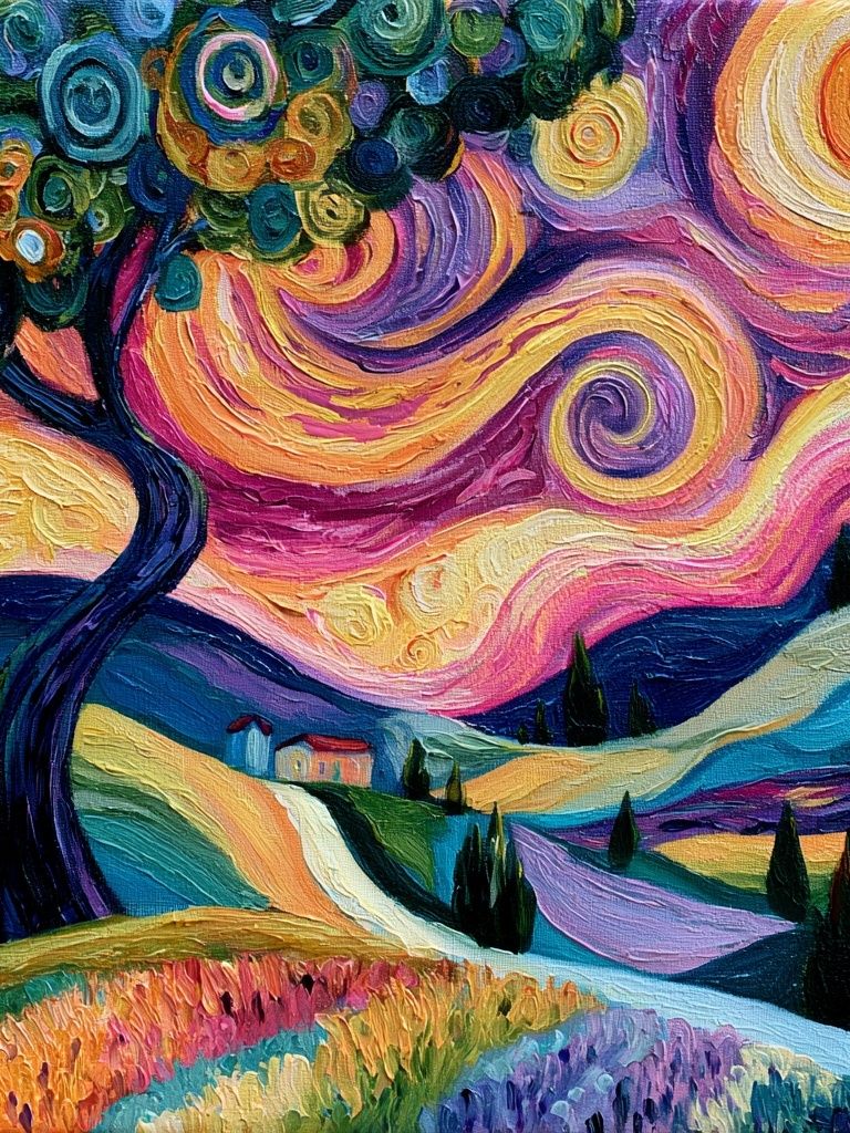 Whimsical Starry Landscape Print. poster detail
