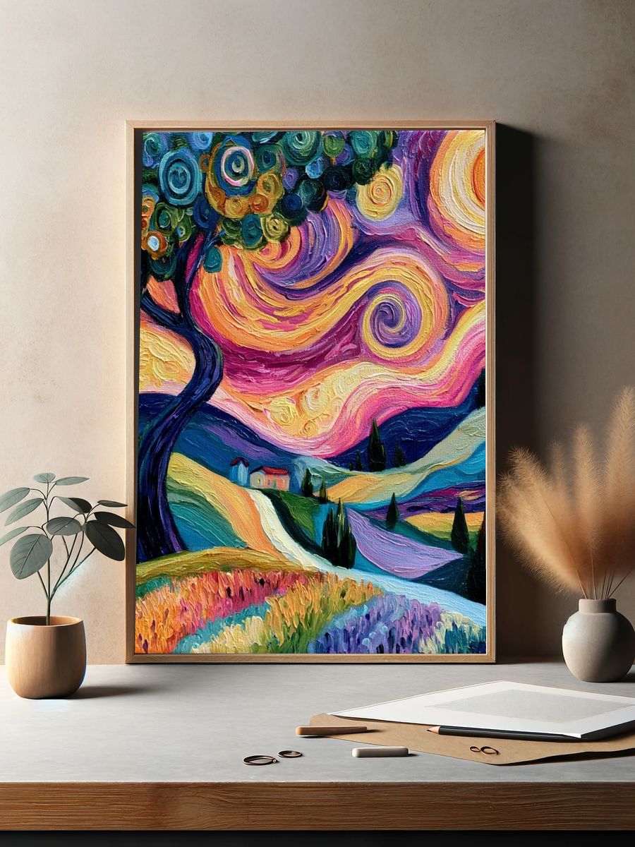 Whimsical Starry Landscape Print. — room view 2