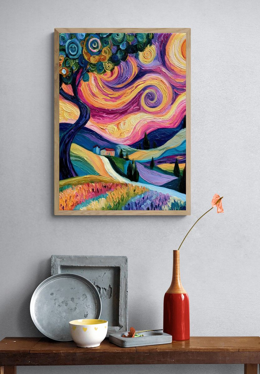 Whimsical Starry Landscape Print. — room view 3