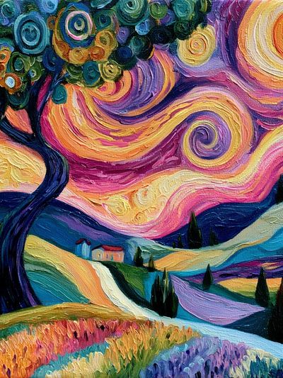 Whimsical Starry Landscape Print.