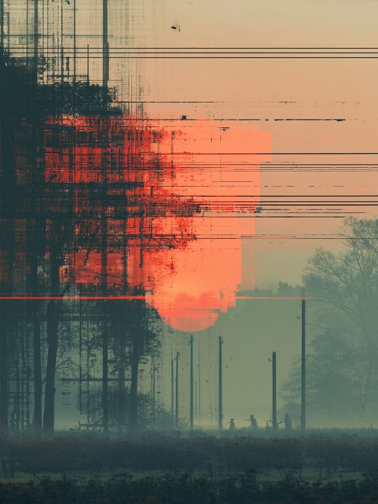 Glitch Sunset Landscape Print. poster detail