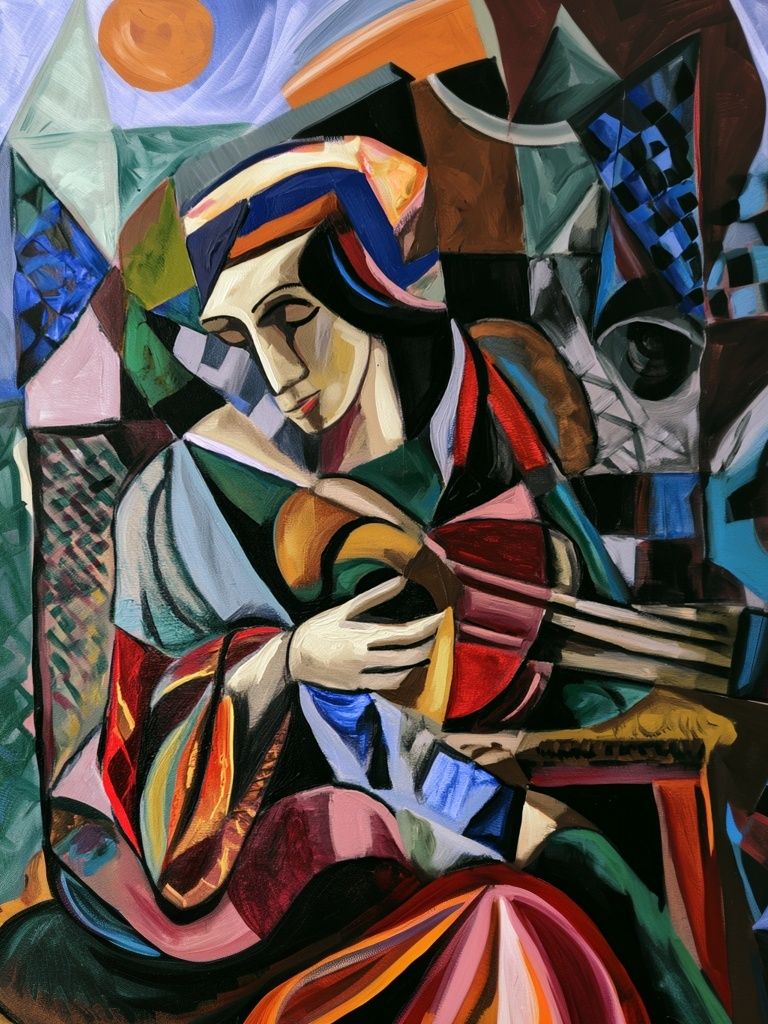 Cubist Guitar Player Fine-Art Print. poster detail