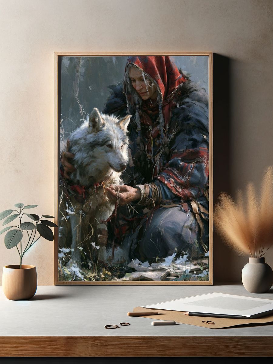 Woman and Wolf Fine-Art Print. — room view 2
