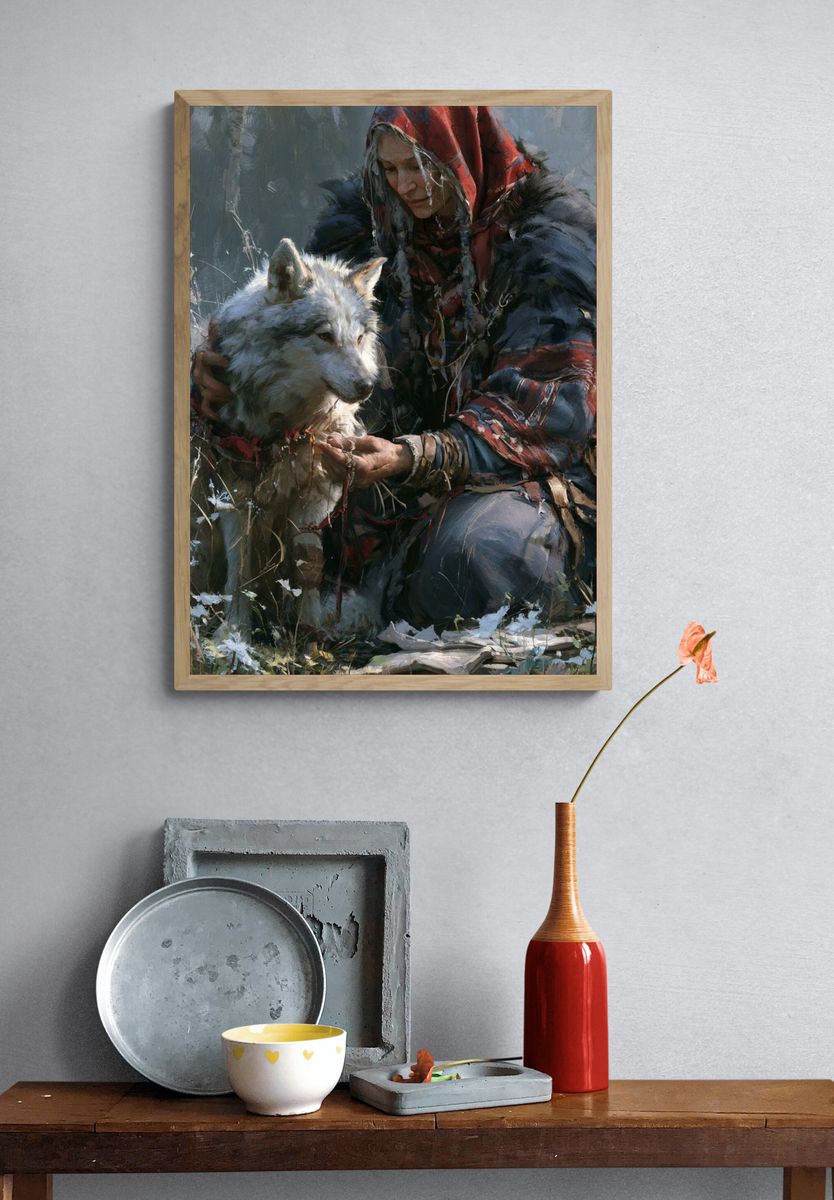 Woman and Wolf Fine-Art Print. — room view 3