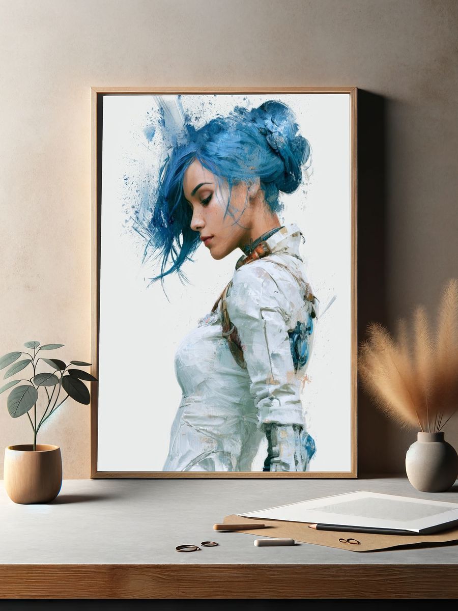 Blue-Haired Woman Portrait Print. — room view 2