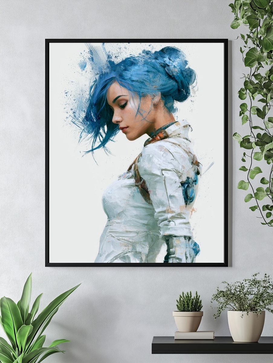 Blue-Haired Woman Portrait Print. — room view 4