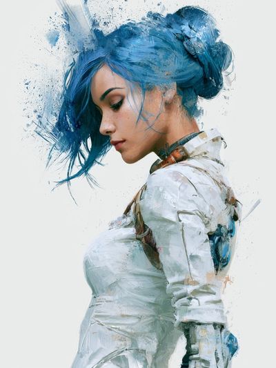 Blue-Haired Woman Portrait Print.
