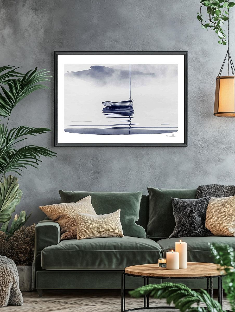 Solitary Boat Mist Print. — room view 4