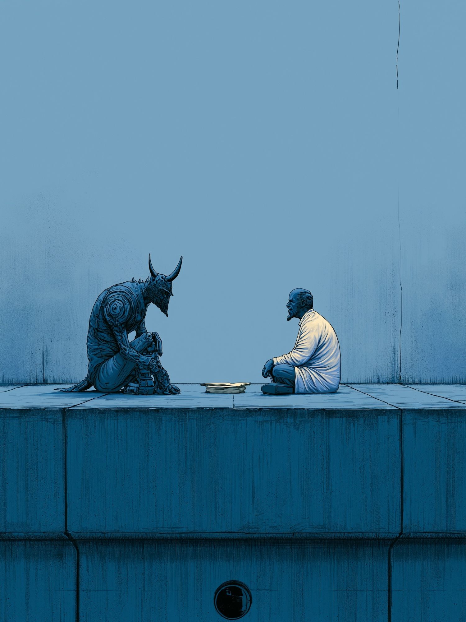 Blue Surreal Encounter Print. poster — fine-art art