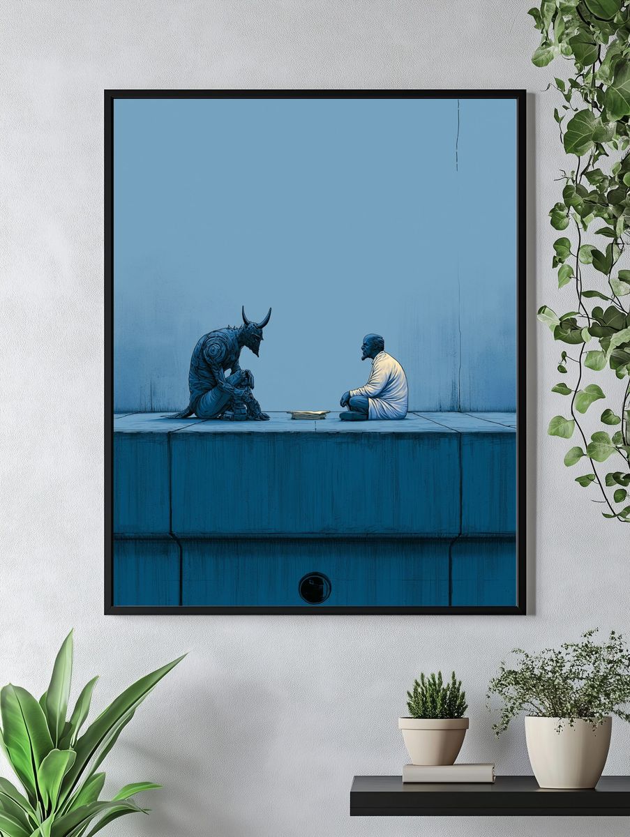 Blue Surreal Encounter Print. — room view 4