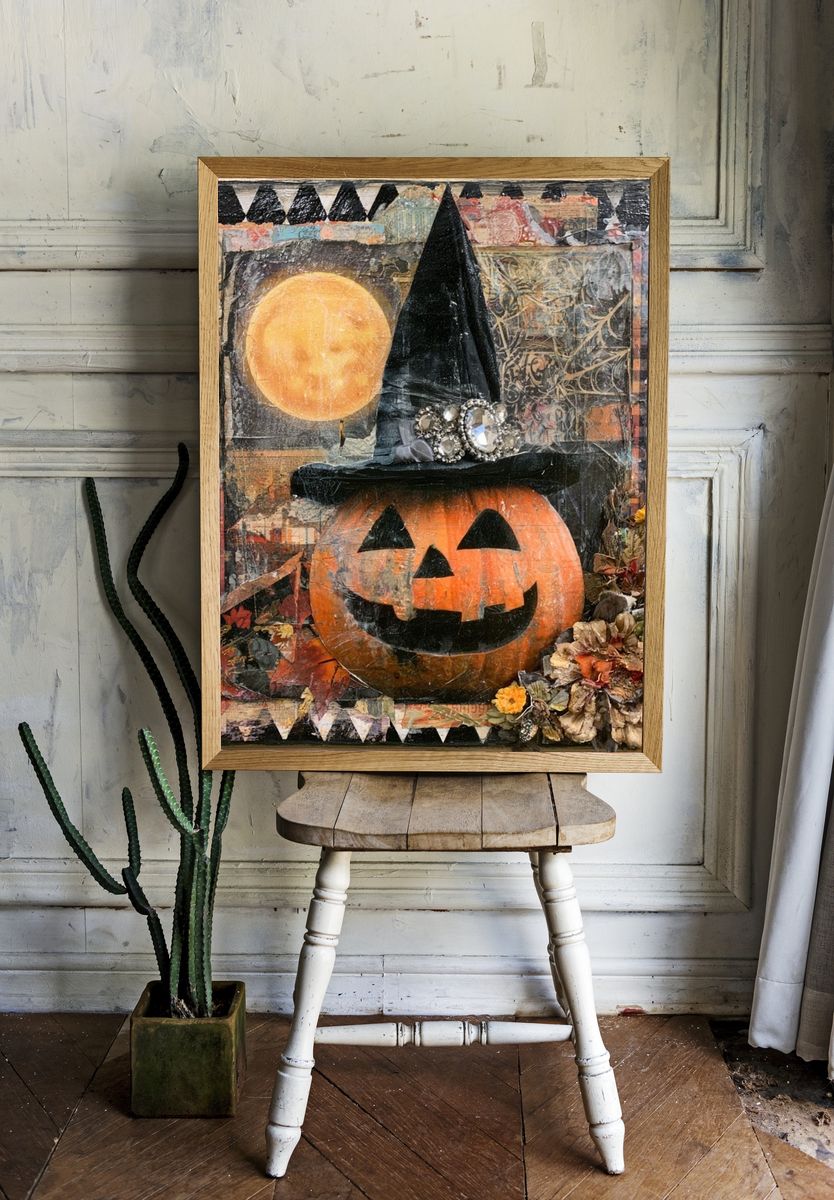 Halloween Pumpkin Collage Poster. — room view 1