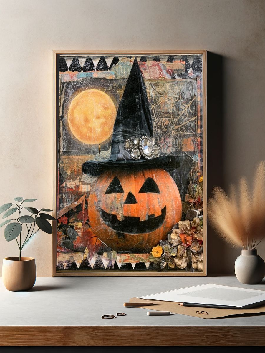 Halloween Pumpkin Collage Poster. — room view 2