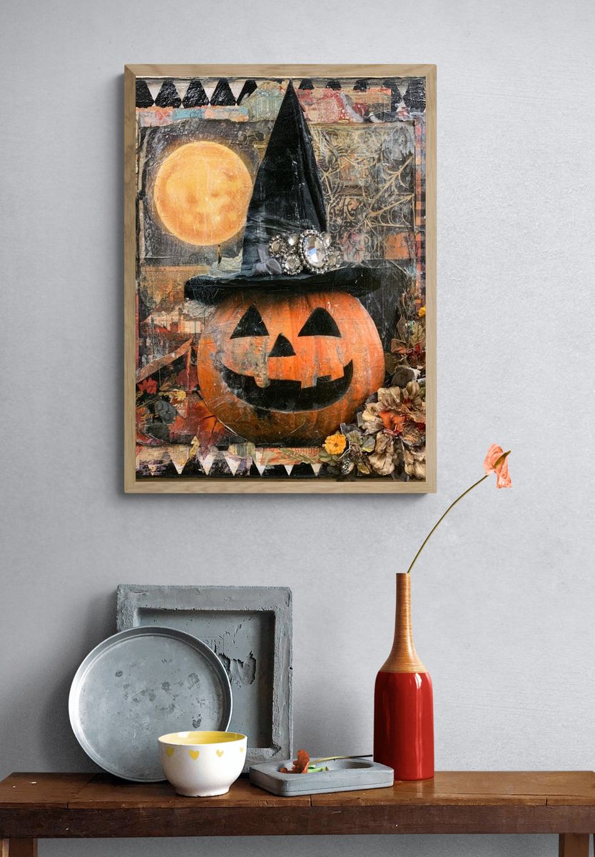 Halloween Pumpkin Collage Poster. — room view 3