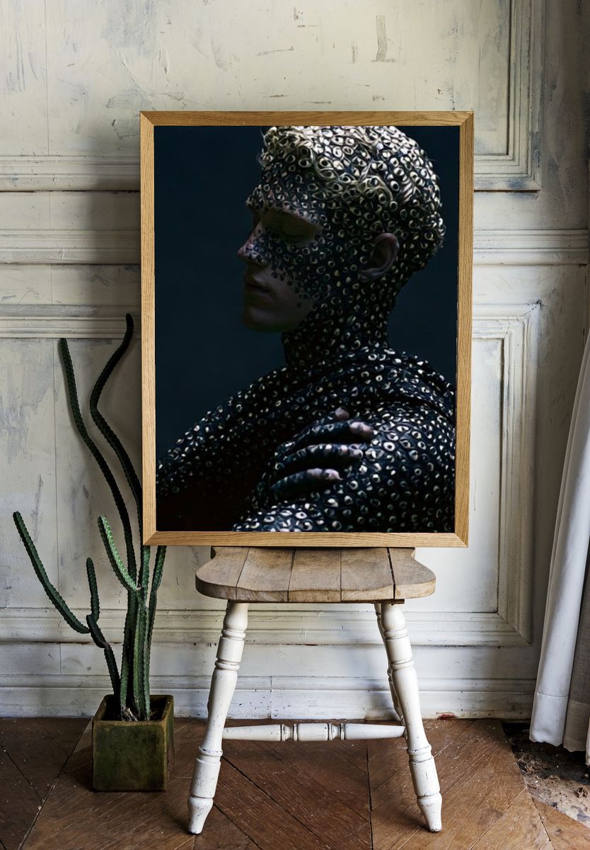 Surreal Metallic Portrait Print. room preview