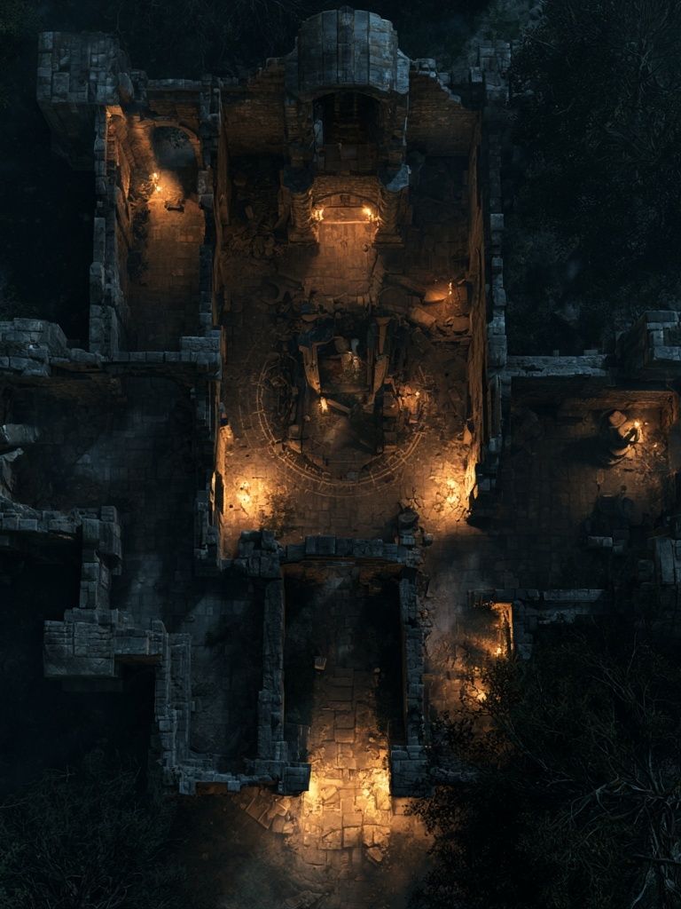 Moonlit Ruins Aerial Print. poster detail