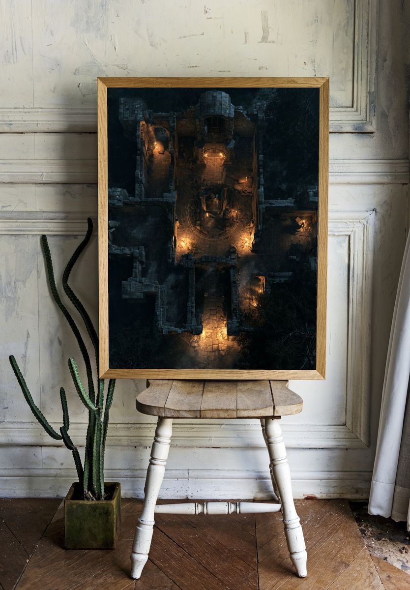 Moonlit Ruins Aerial Print. room preview