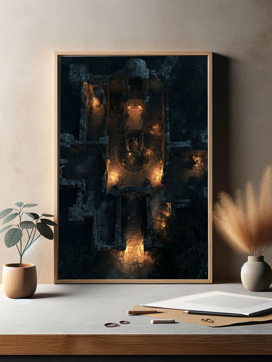 Moonlit Ruins Aerial Print. — room view 2