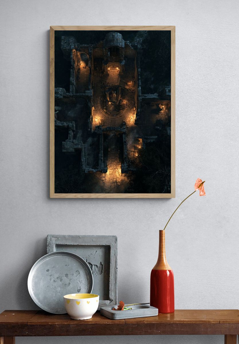 Moonlit Ruins Aerial Print. — room view 3